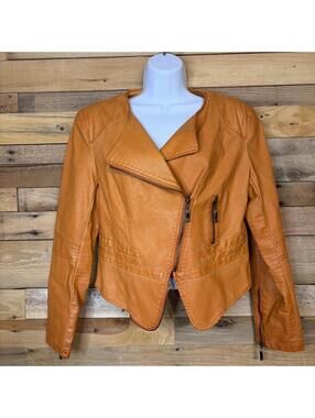 One Community Jacket Womens L Orange Edgy Rocker Embossed Snakeskin Leather Chic